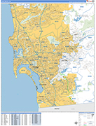 San Diego  Wall Map Basic Style